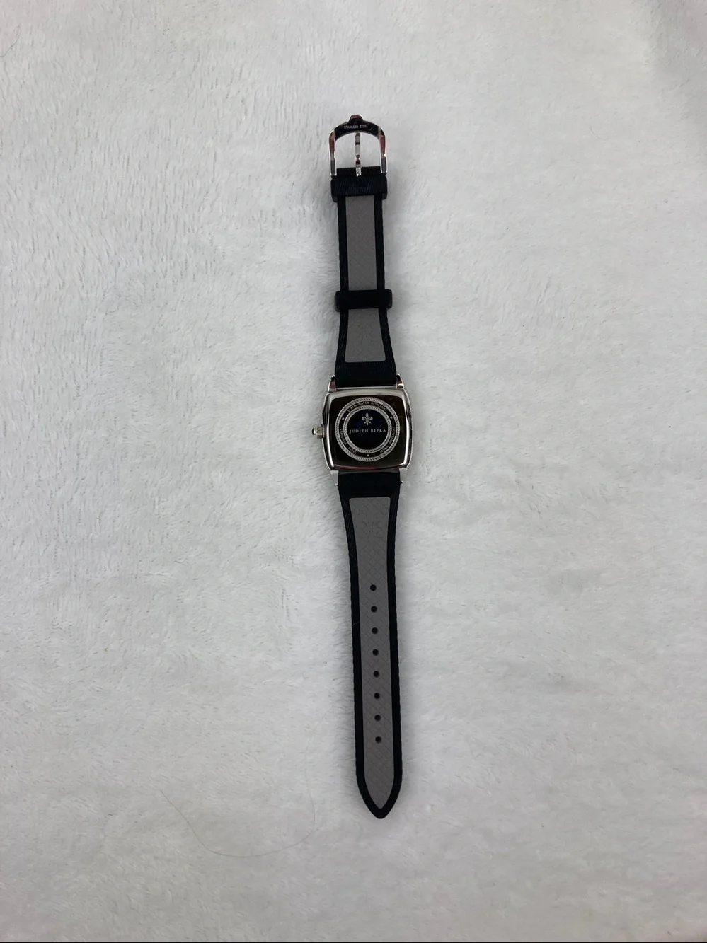 Judith Ripka Women’s Watch Mother of Pearl Dial with Black Silicone Band  9”